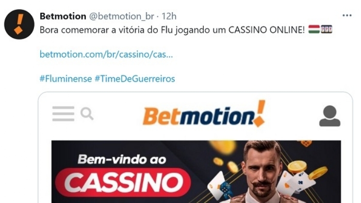 Betmotion brinca após vitória do Fluminense: 'Bora comemorar jogando um cassino online'