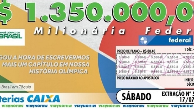 Maior prêmio da loteria federal em julho será sobre os Jogos Olímpicos