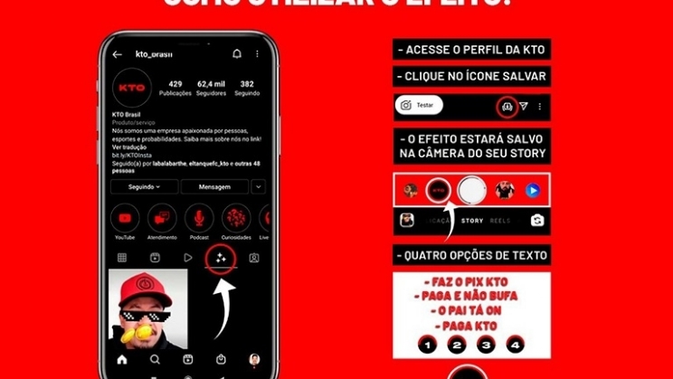 KTO criou um filtro especial para seus apostadores no Instagram