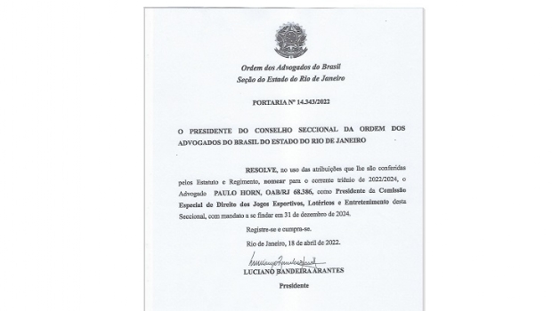 Nasce a Comissão de Direito dos Jogos Esportivos e Lotéricos da OAB/RJ com Paulo Horn à frente