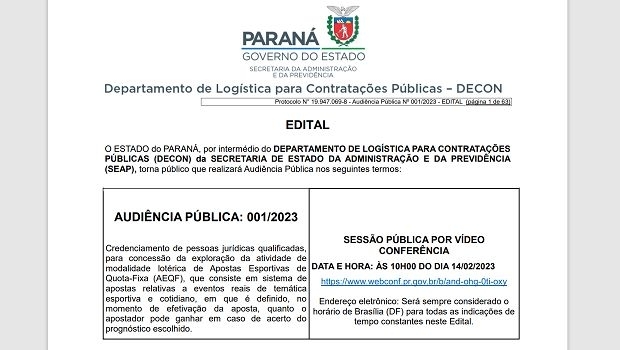 Brazilian state of Paraná opens call for public hearing to grant sports betting