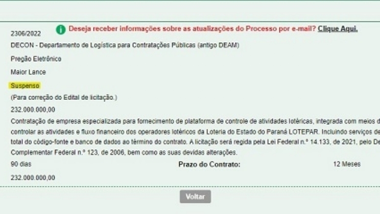 Paraná suspende licitação para criação da plataforma que controlará atividades lotéricas da Lotepar