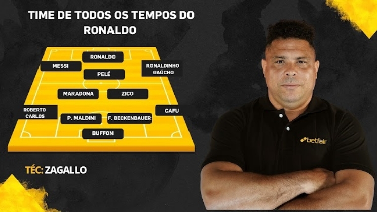 Betfair propõe a Ronaldo Nazário que eleja seu time de todos os tempos no futebol mundial