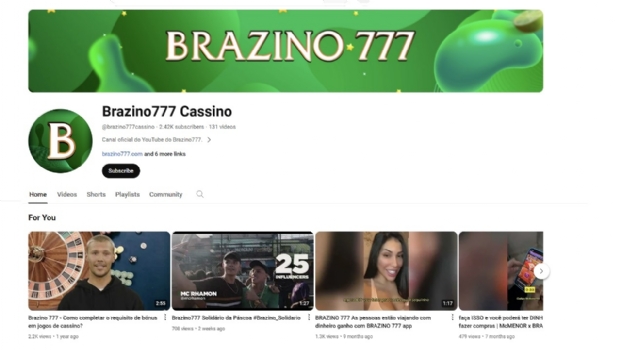 Brazino777 lança seu canal do YouTube no Brasil