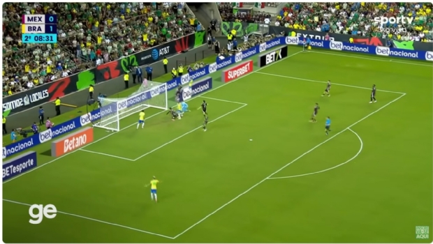 Seven bookmakers advertised on pitch boards during Brazil x Mexico game