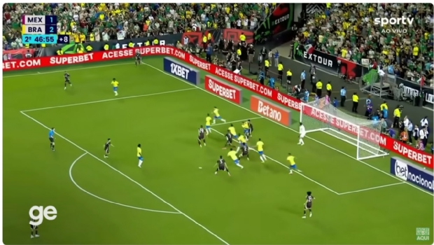 Seven bookmakers advertised on pitch boards during Brazil x Mexico game